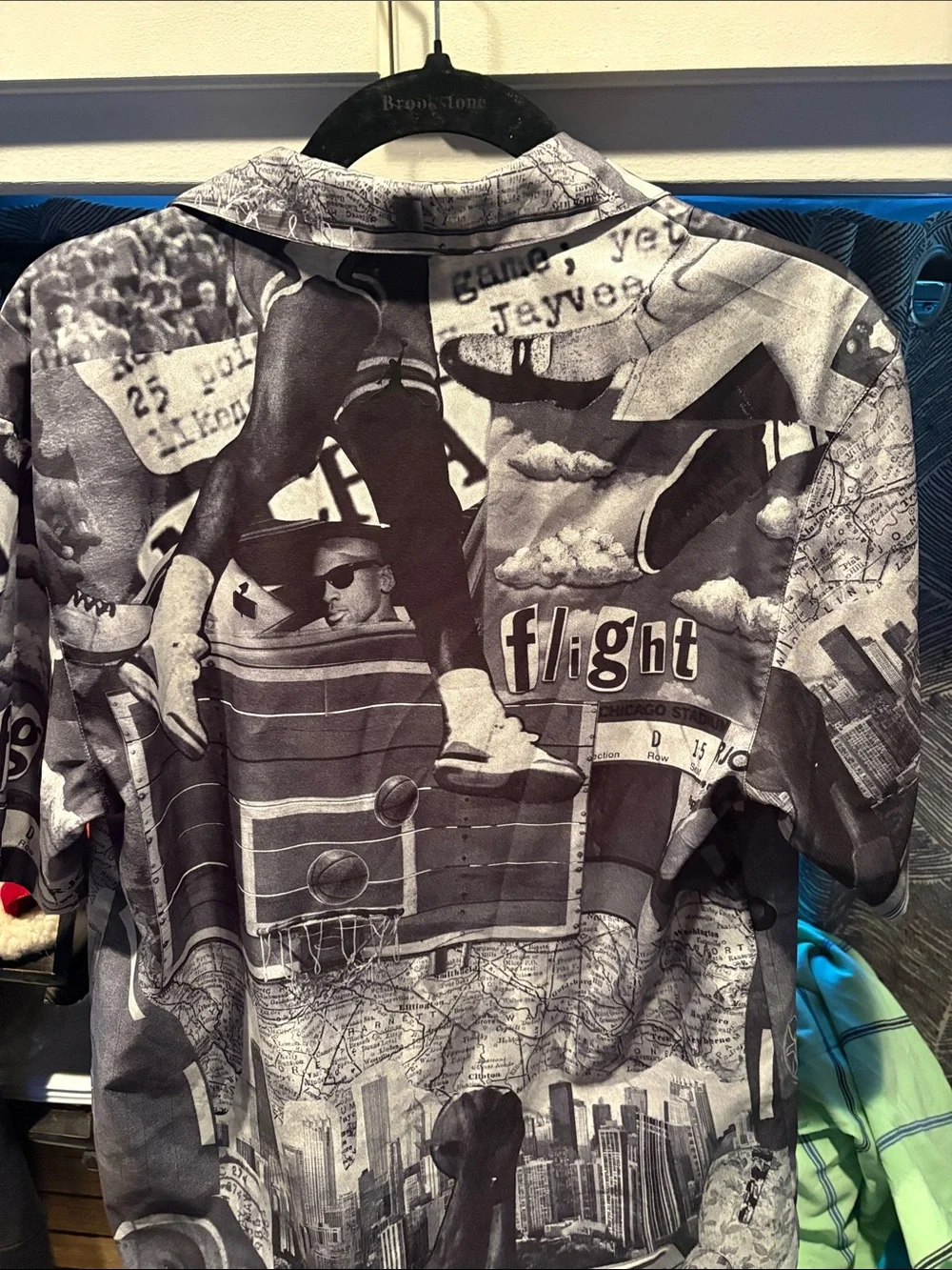 Jordan Black & White Basketball Collage Button-Up Shirt